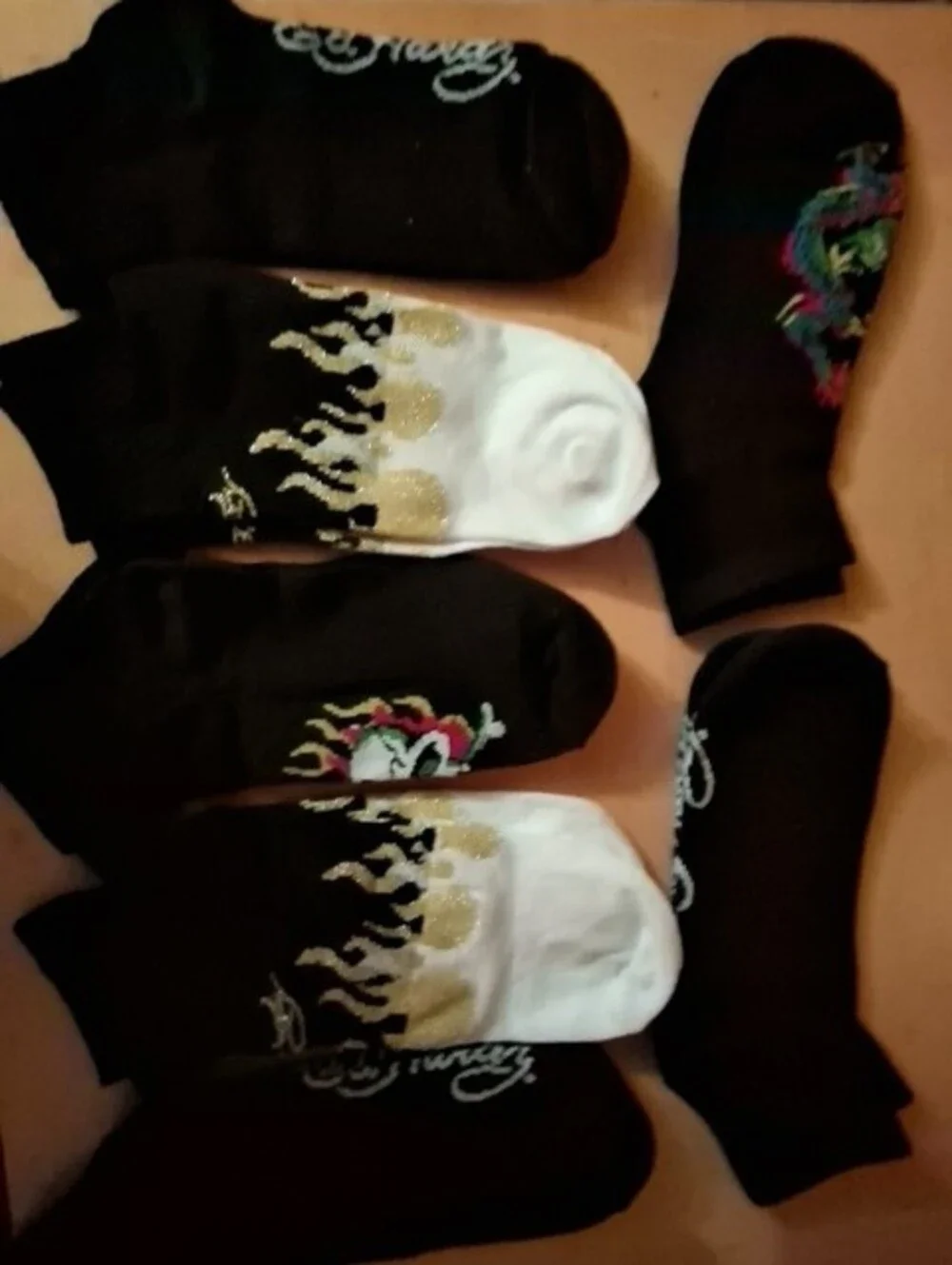 Ed Hardy Black, White & Gold Low-Cut Athletic Socks - Graphic Pack